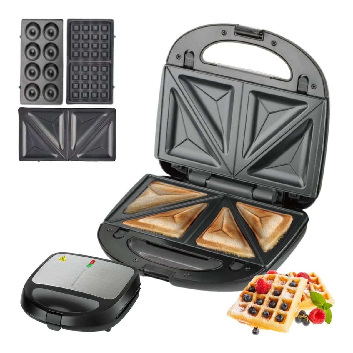 3-i-1 toaster, våffel- och munkmaskin, 850W