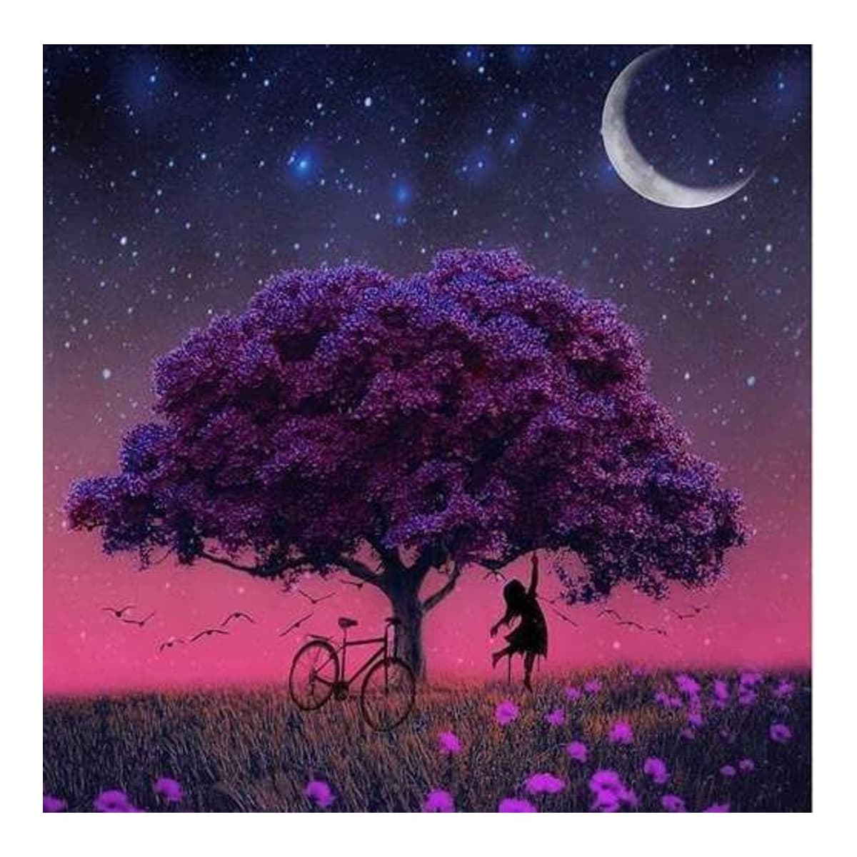 5D diamantbroderi med trädmotiv, 30x30 cm