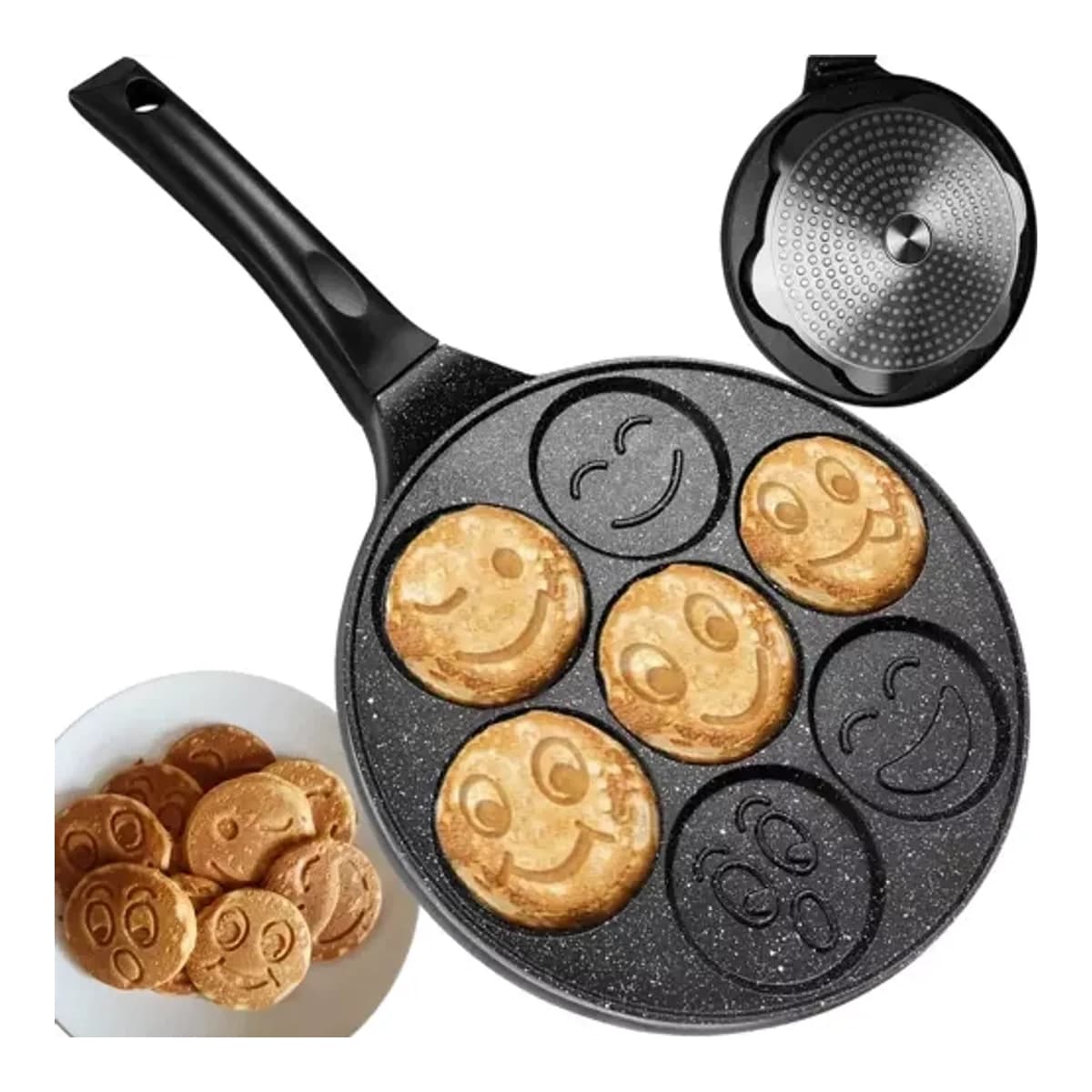 Ägg- och pannkakspanna med 7 smileymönster, 26 cm
