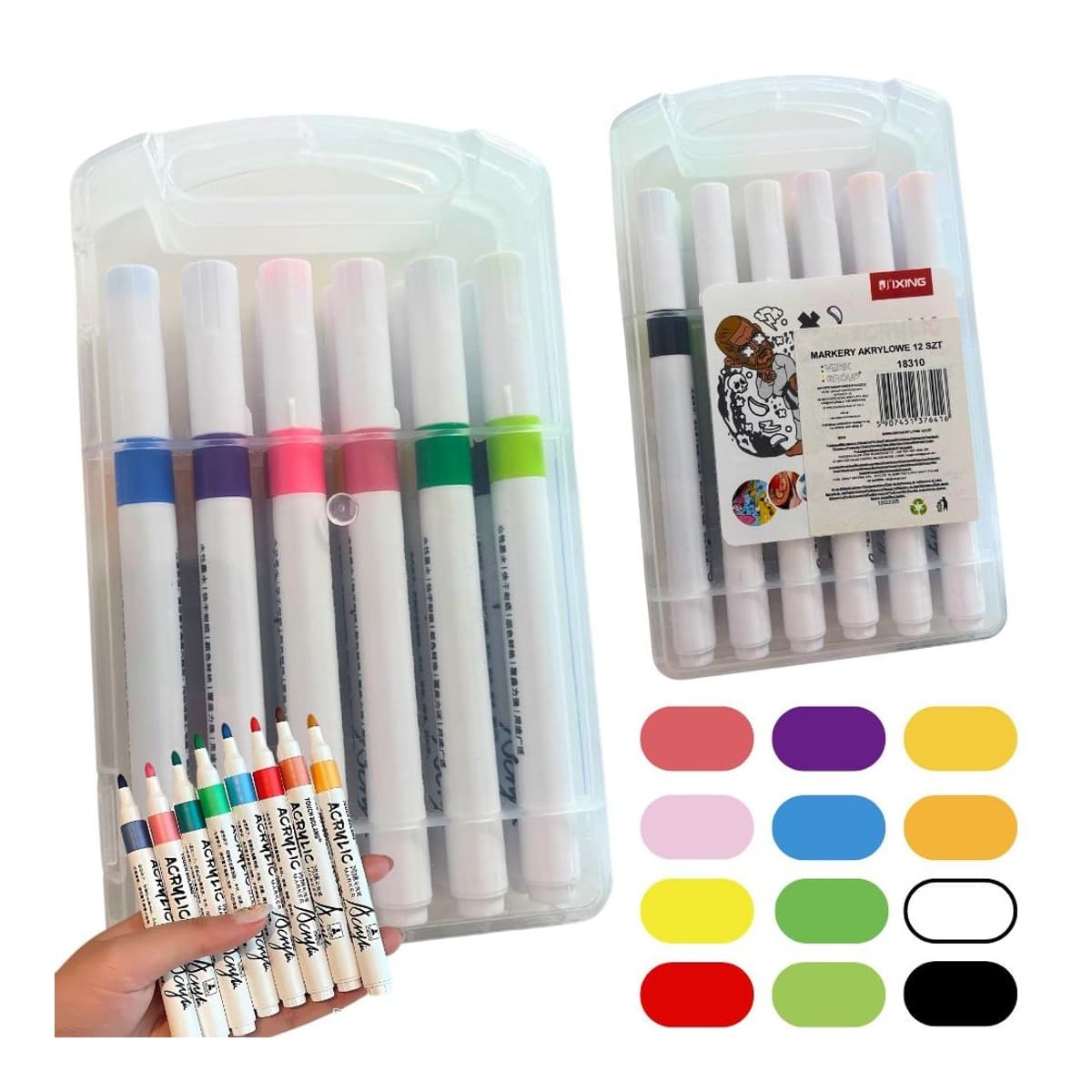 Akrylfärg pennor 12 st med fodral, 4 mm spets