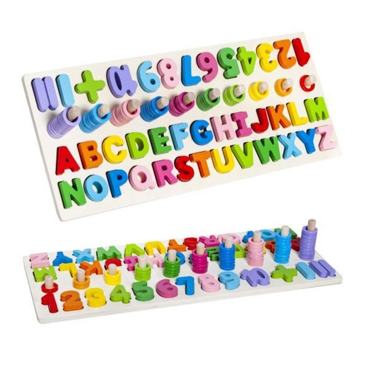 Alfabetpussel i trä med siffror, 45x18 cm