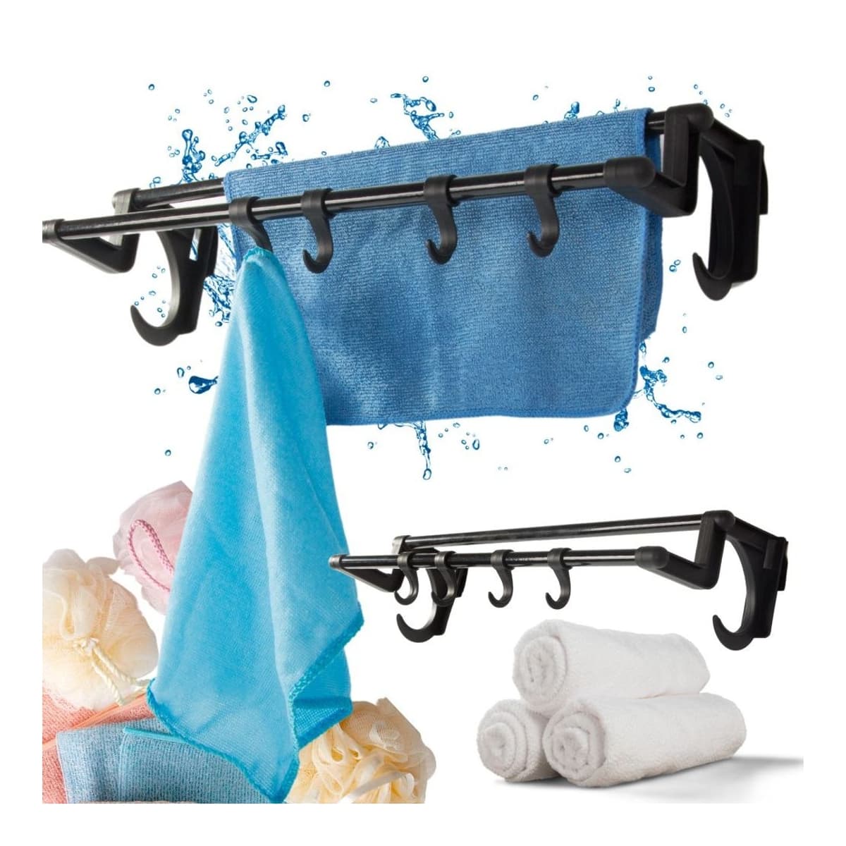 Badrumshängare svart 40 cm, 4 krokar, borrfri