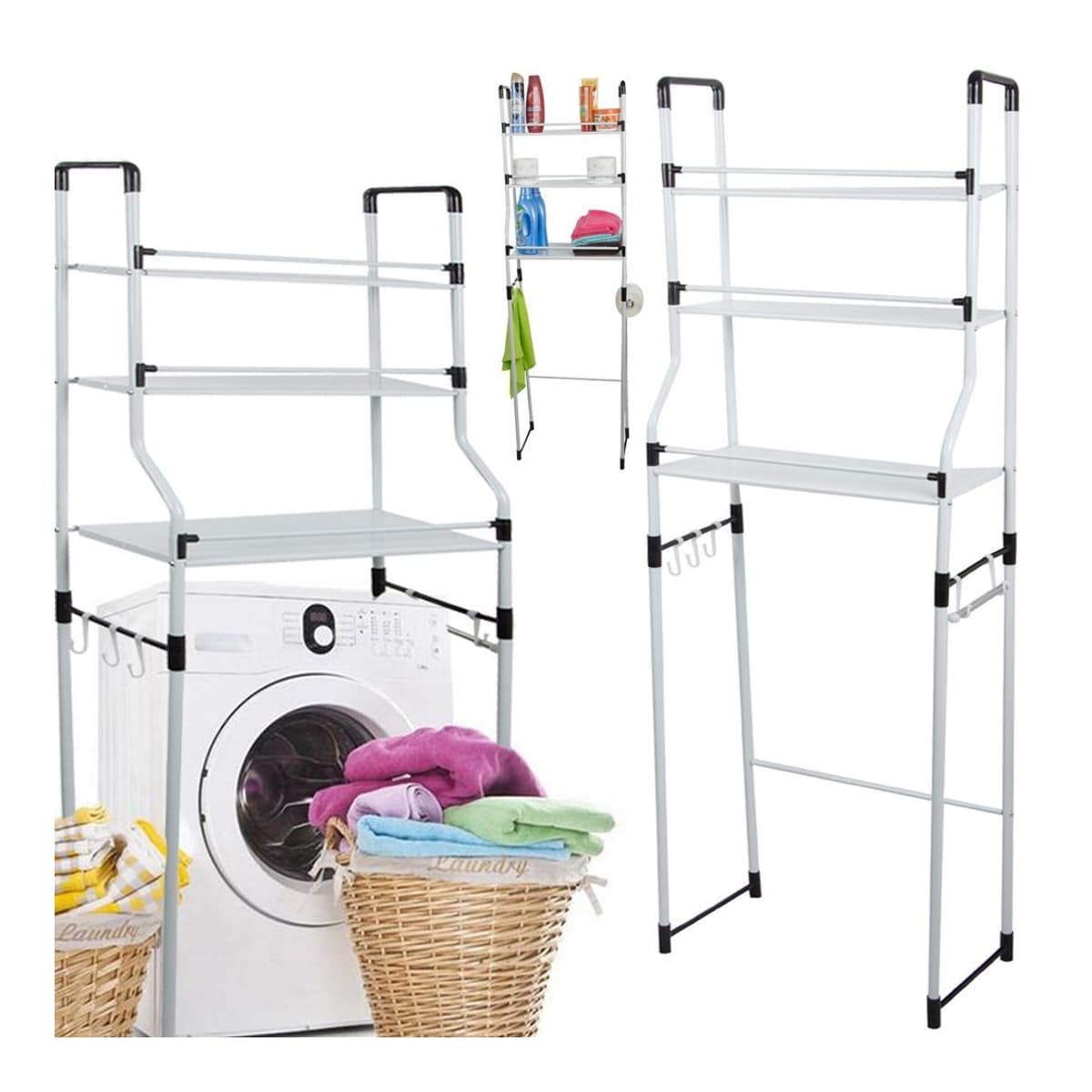 Badrumshylla över tvättmaskin, 3 hyllplan, 157 cm