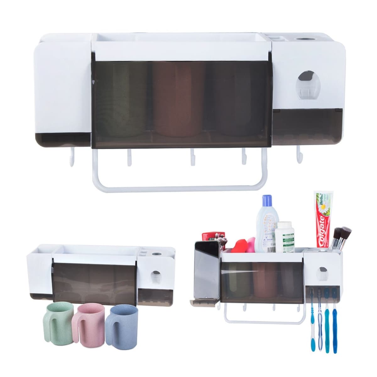 Badrumsorganisatör med tandkrämsdispenser, 41 cm