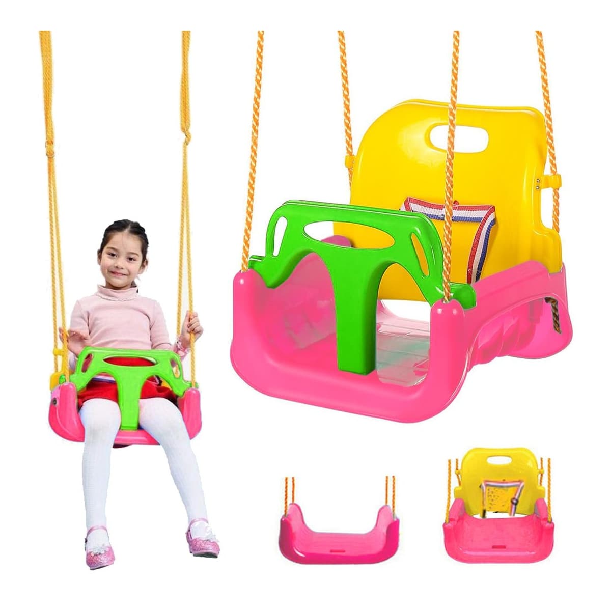 Barngunga 3-i-1 med ryggstöd, rosa, 6 mån-5+ år