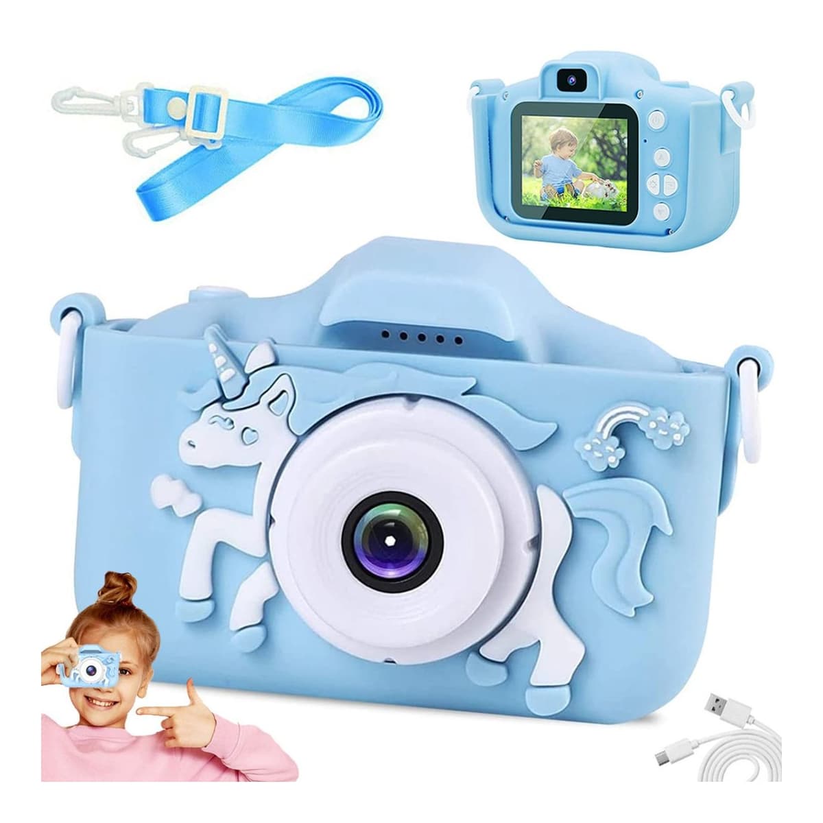 Barnkamera med enhörningsdesign, 2 tum