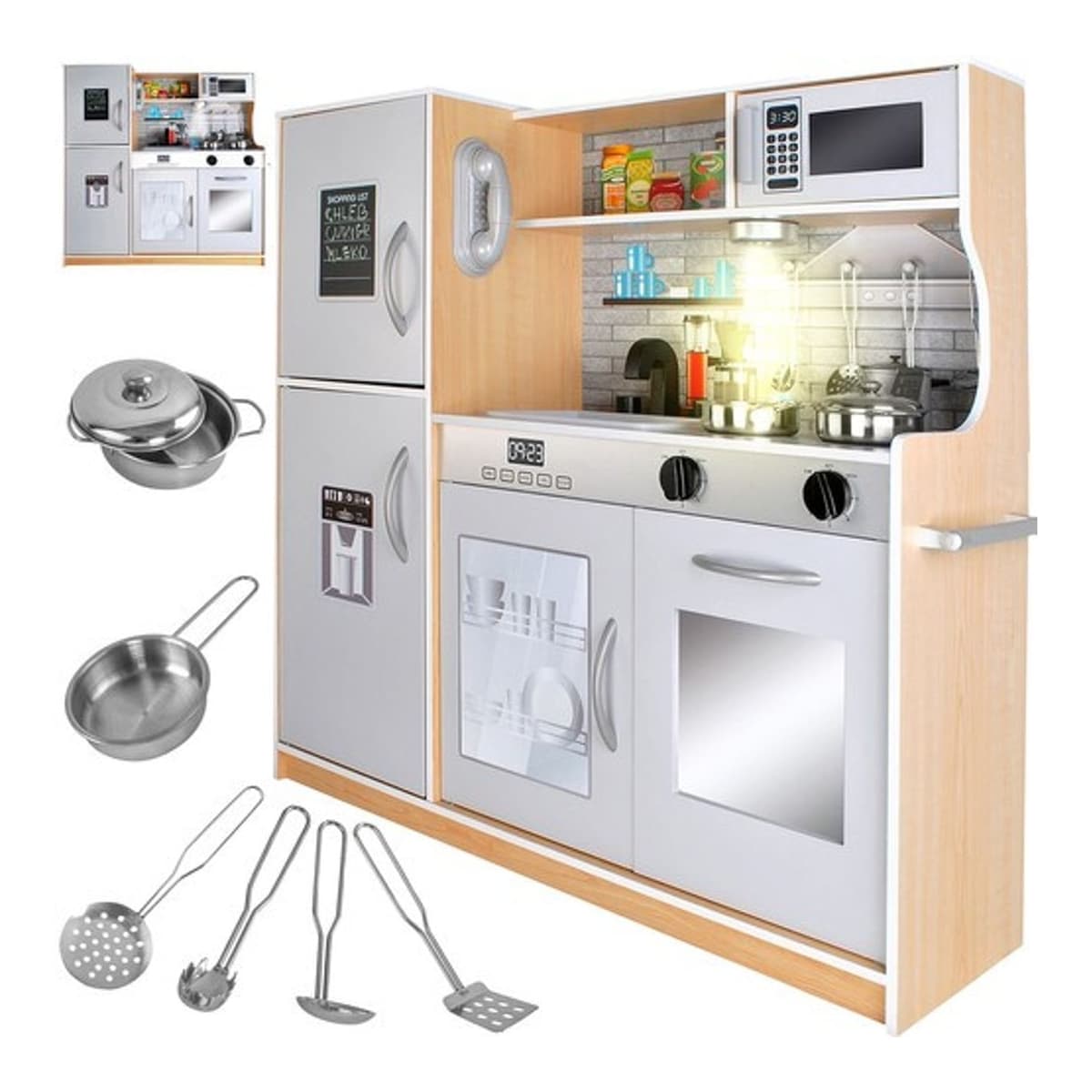 Barnkök i trä med LED-ljus, 80x80 cm