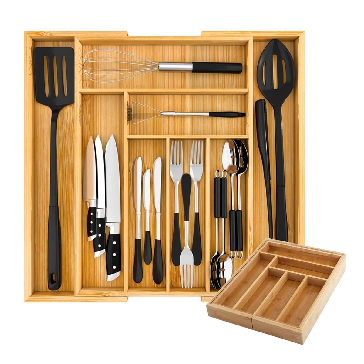 Bestickinsats bambu, utdragbar, 8 fack