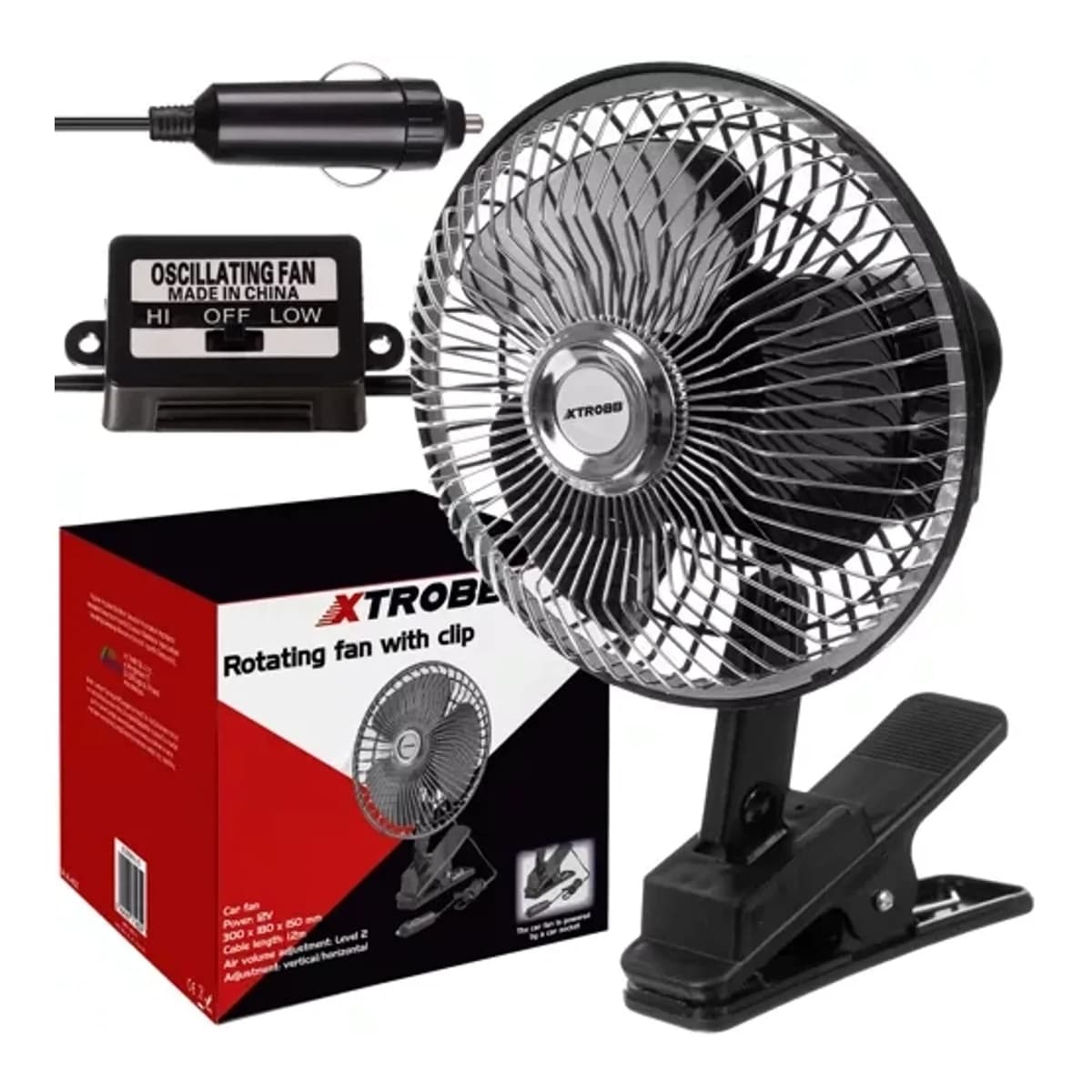Bilfläkt 12V med klämma och oscillation
