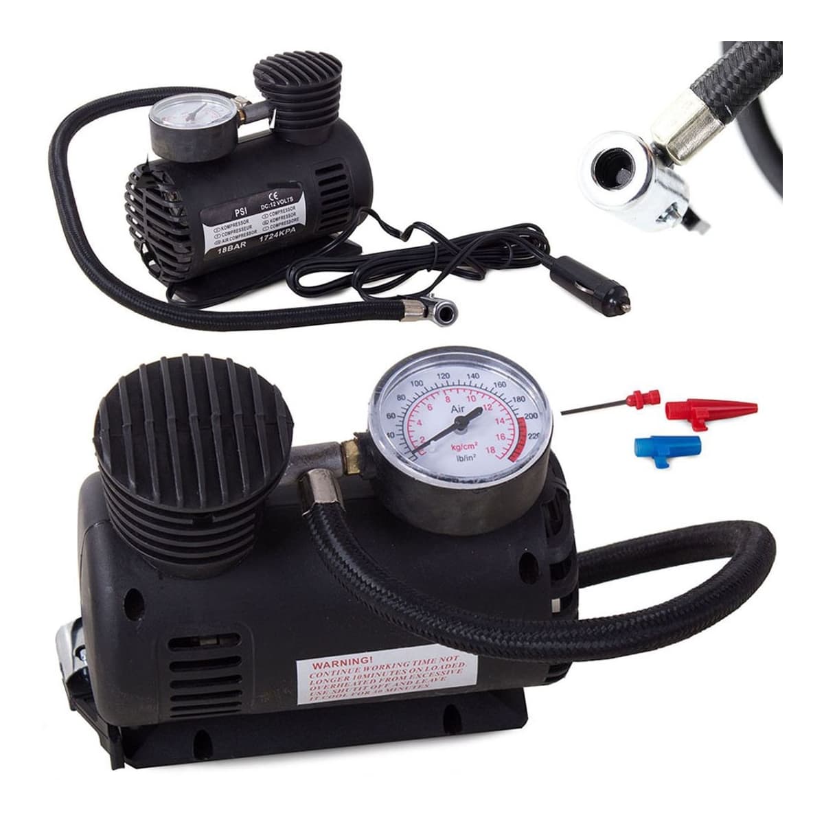 Bilkompressor 12V, 300 PSI, 40 cm slang