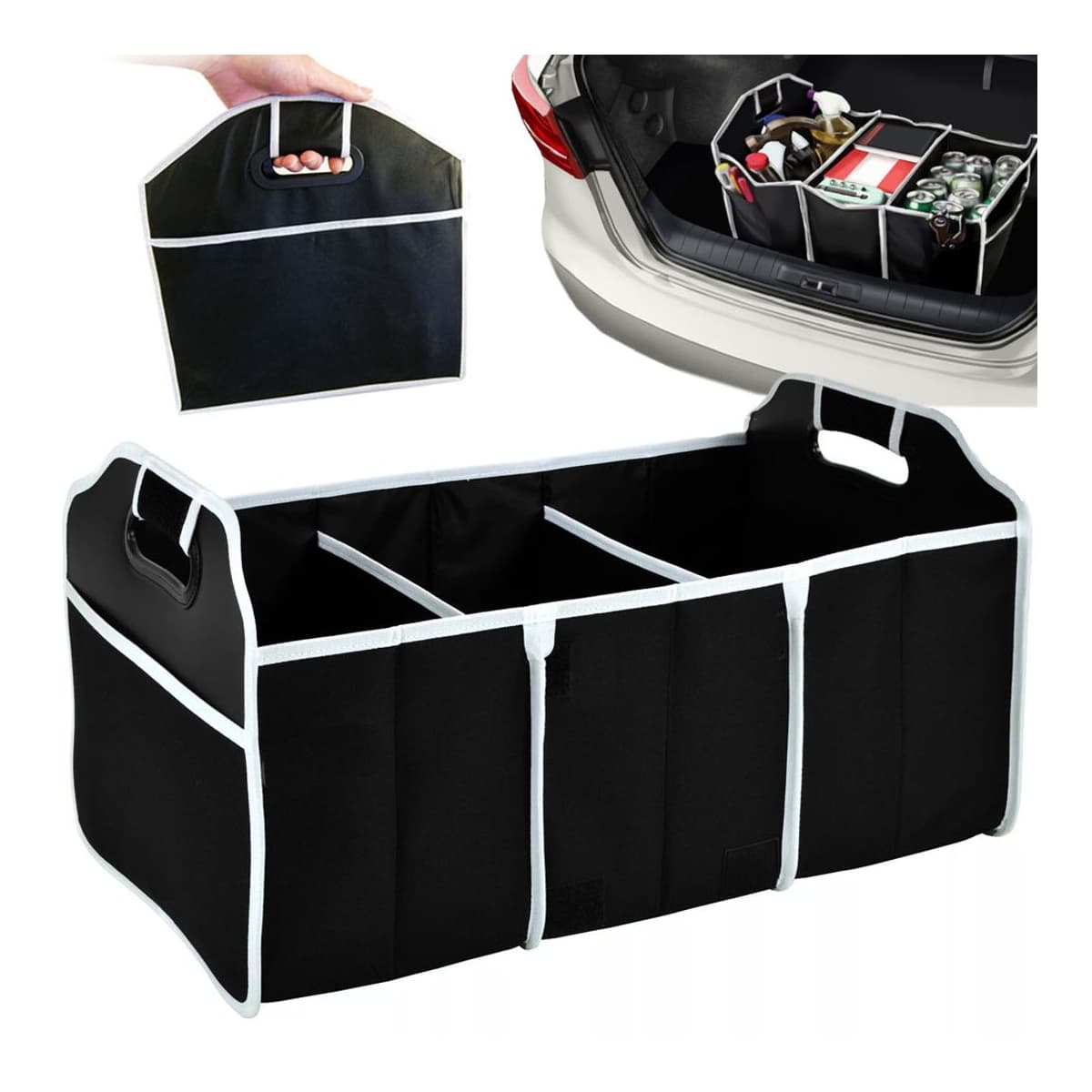 Bilorganisatör, 3 fack, hopfällbar