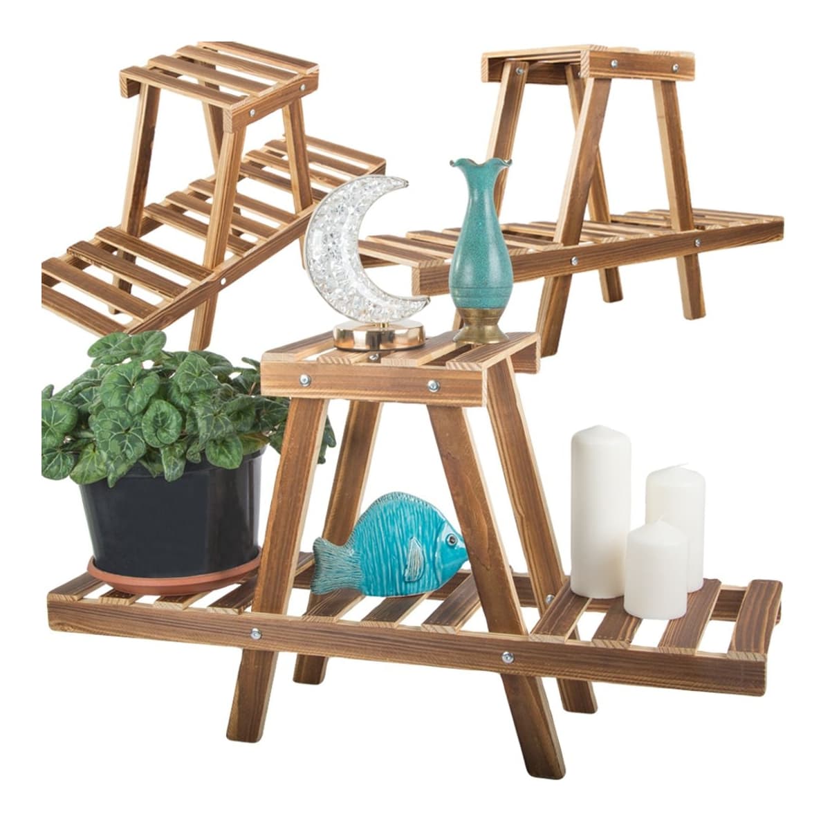 Blomställning trä, 2 plan, 81 cm