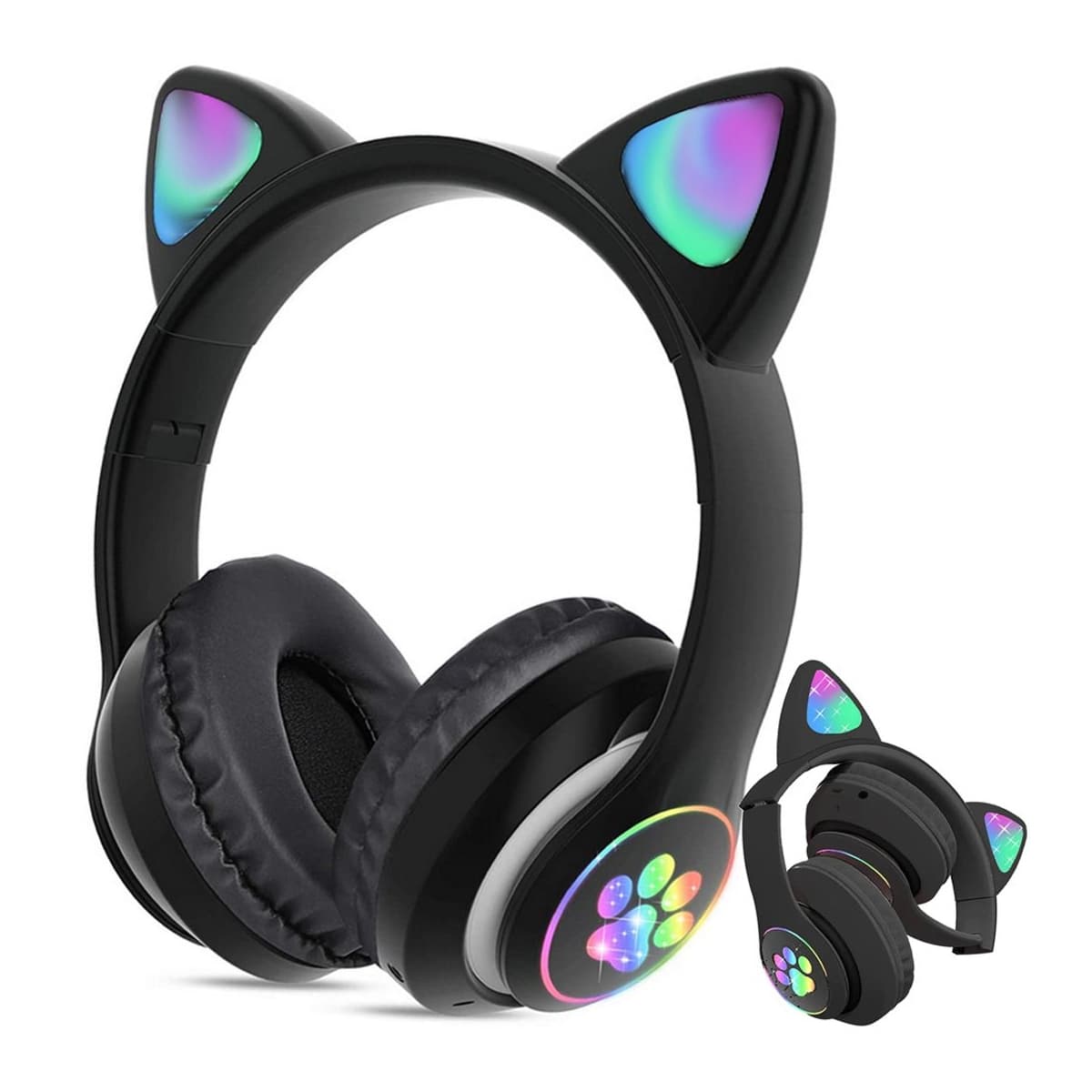 Bluetooth-hörlurar med kattöron, LED-belysning