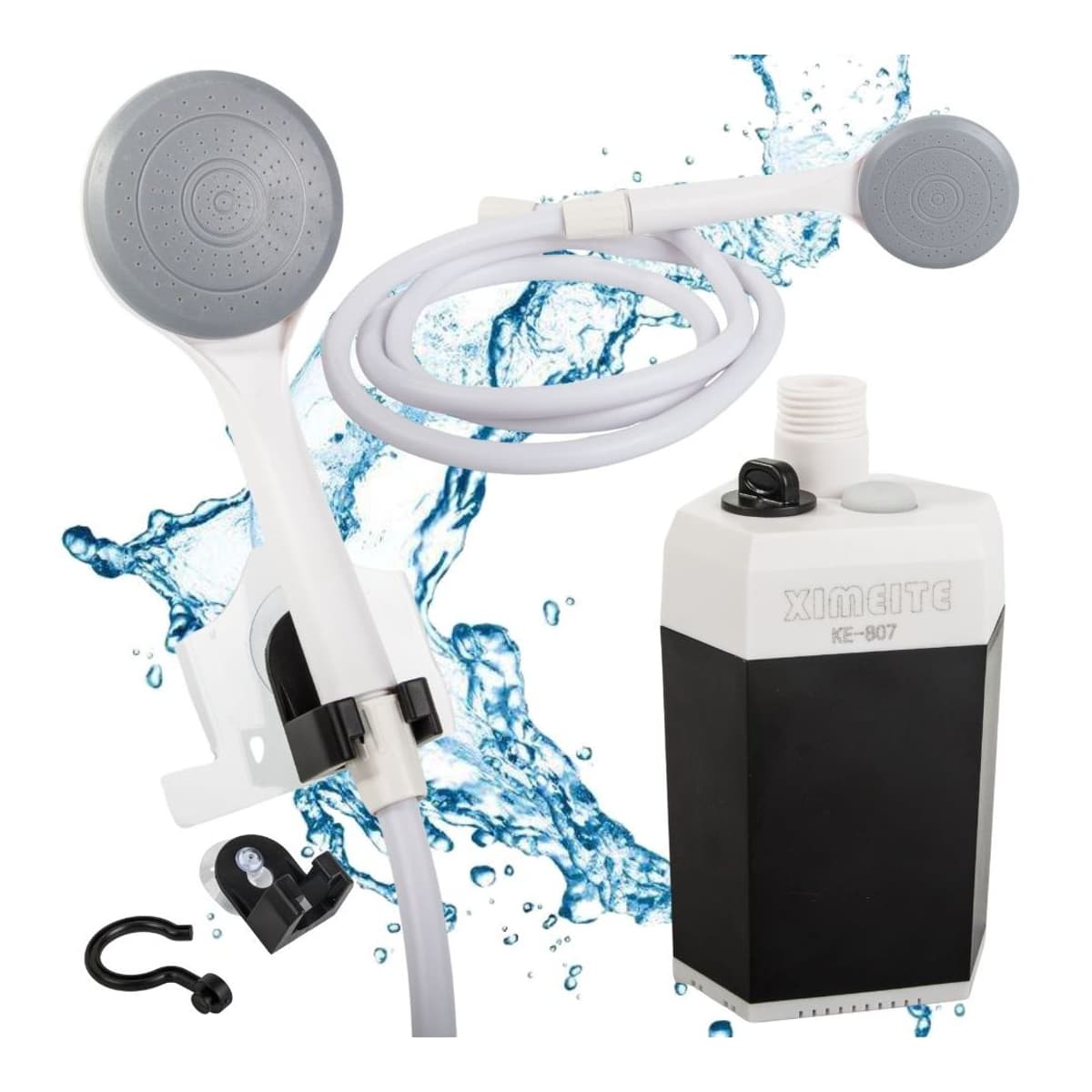 Camping-dusch med batteripump, 2,5 L/min