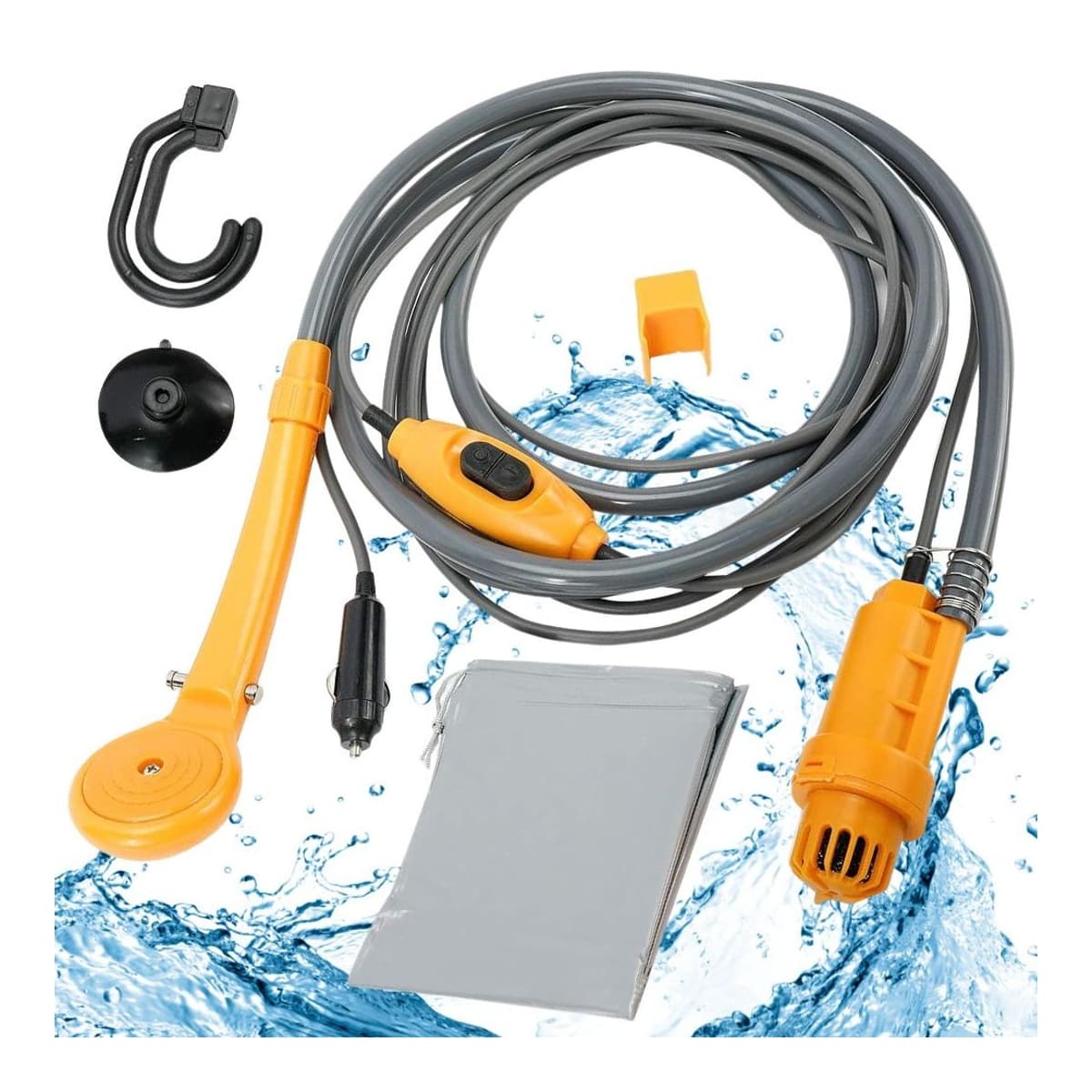 Campingdusch, 12V, med pump och slang 2m