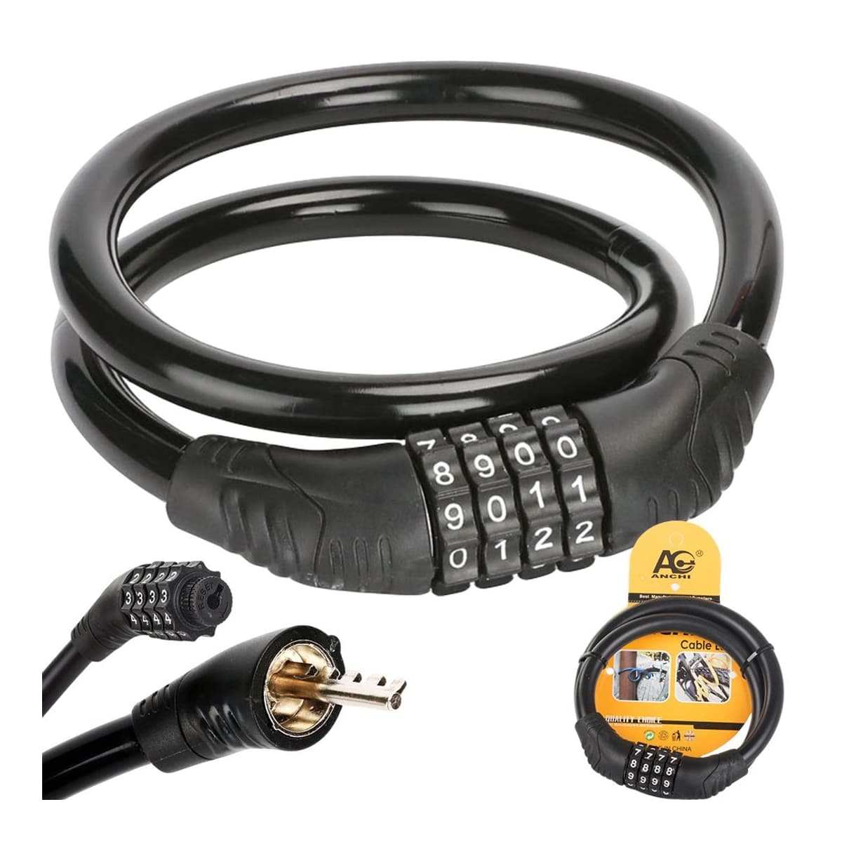 Cykellås med kabel och 4-siffrig kod, 60 cm