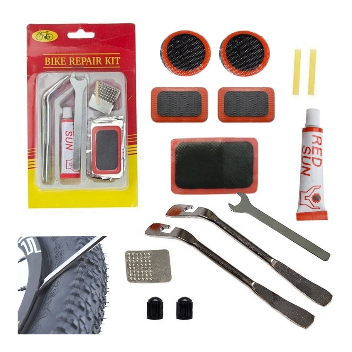 Cykelreparationskit med lappar och lim