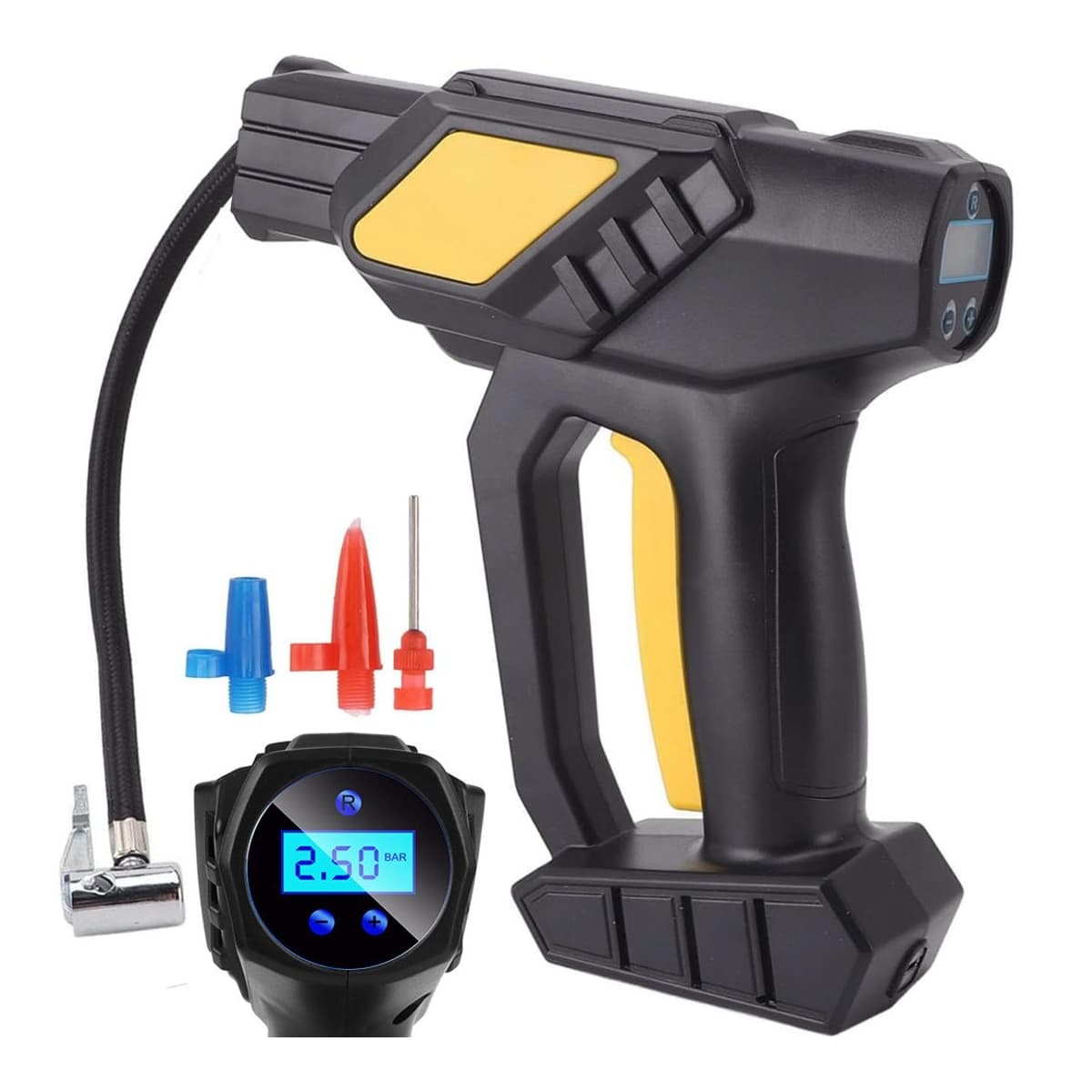 Däckpump, trådlös, 10,3 bar, LCD-display