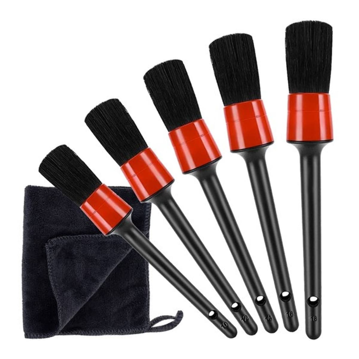 Detaljborstar, 5 st + mikrofiberduk, 20-40mm