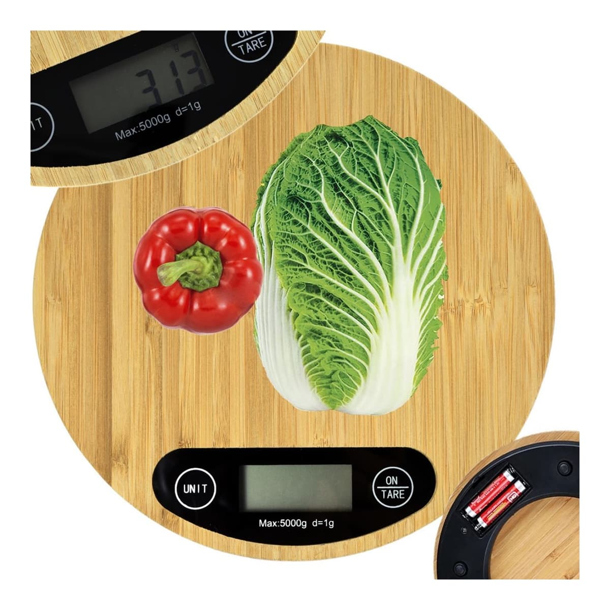 Digitalvåg bambu, 5 kg, LCD-display