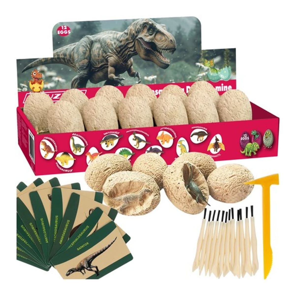 Dinosaurie-utgrävarset 12 ägg med verktyg