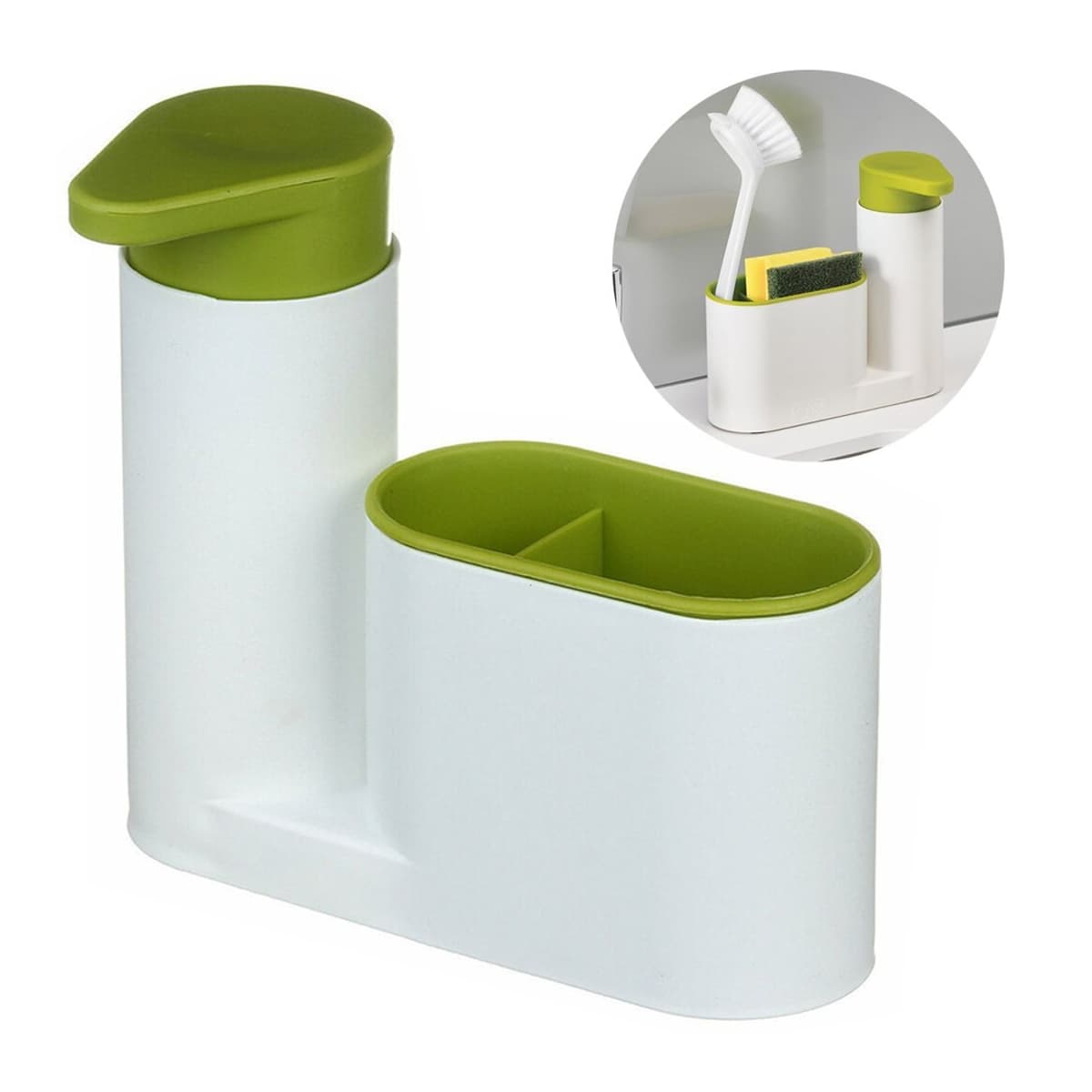 Diskorganisatör med tvålpump, 18 x 6 x 16 cm