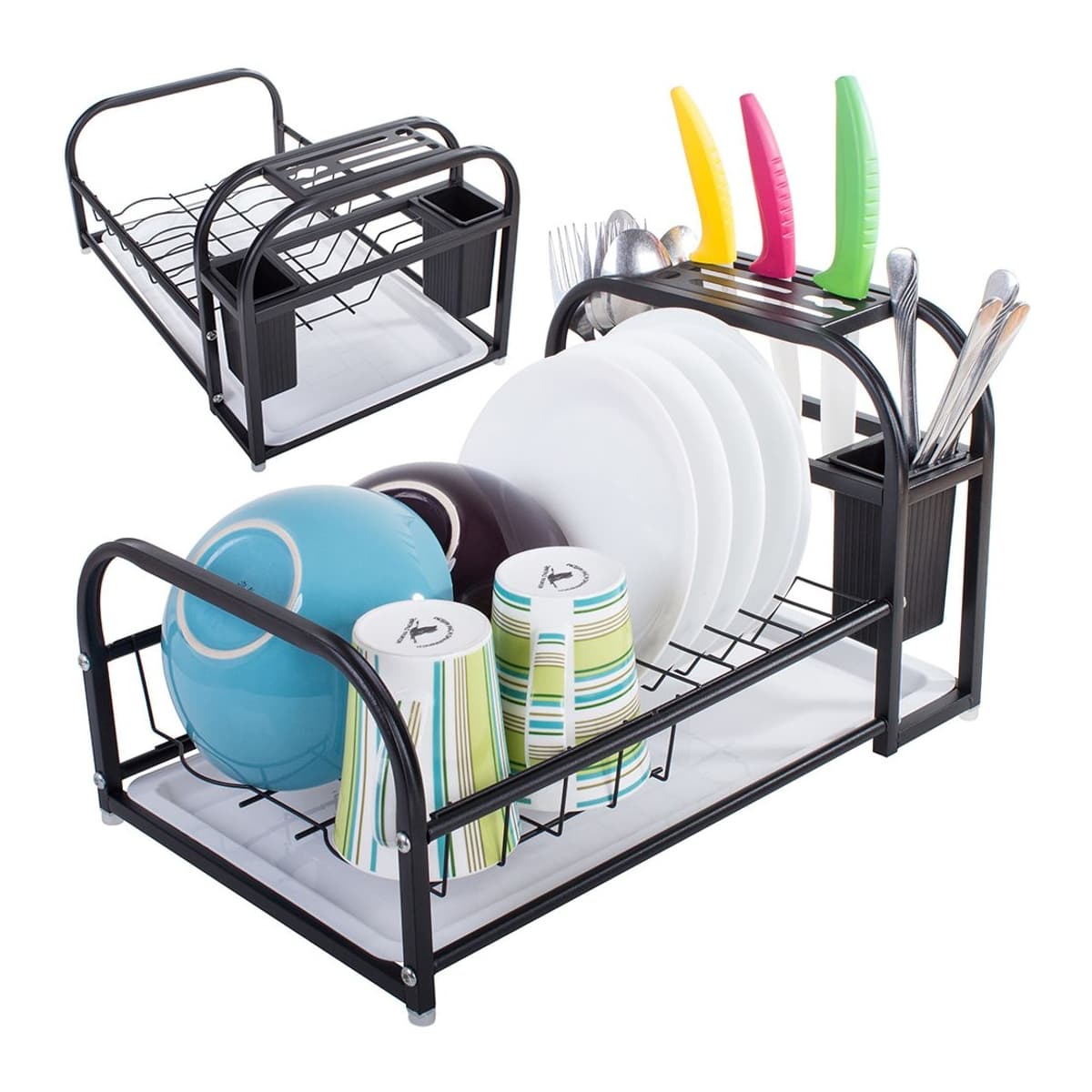 Diskställ med droppbricka, svart, 42x27 cm