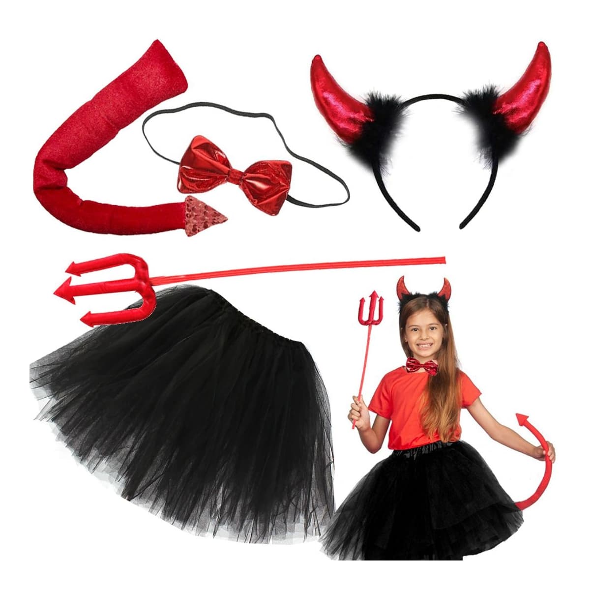 Djävulsdräkt för barn med kjol och tillbehör