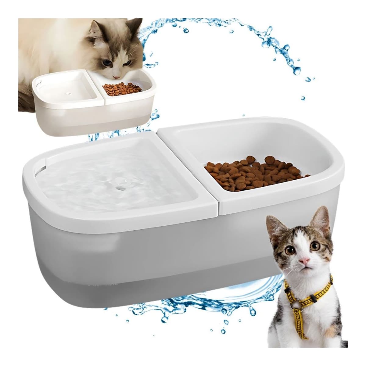 Dricksfontän med matskål, 2,5L, USB