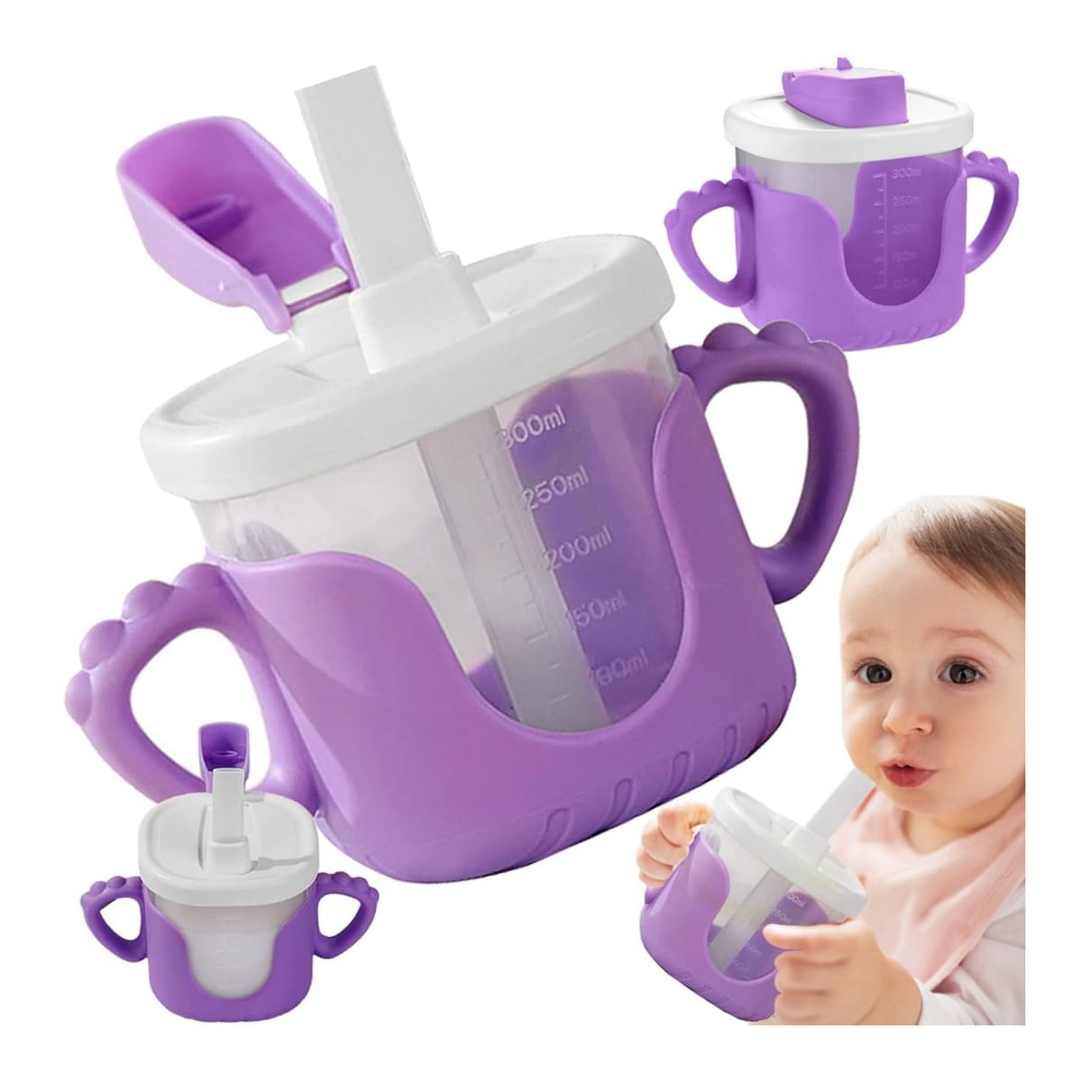 Drinkmugg med sugrör, silikon, 300 ml