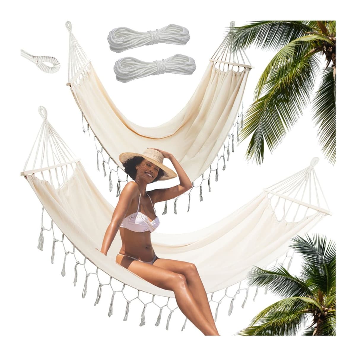 Dubbelhängmatta med träram, 200x150 cm