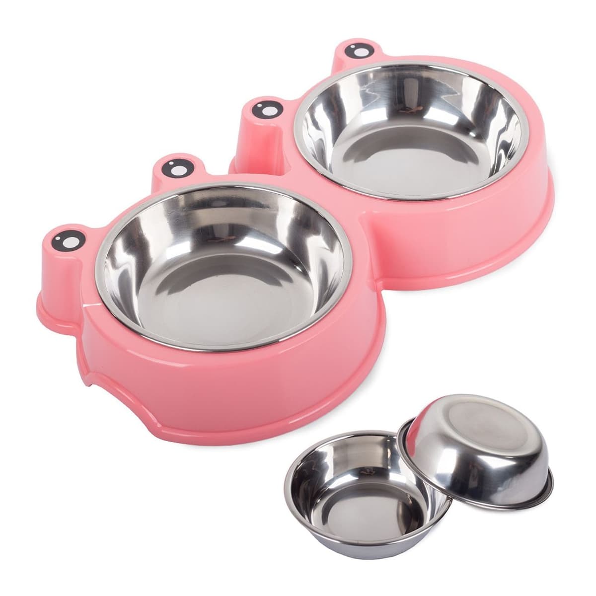 Dubbelskål för hund/katt, 300ml x 2, rosa