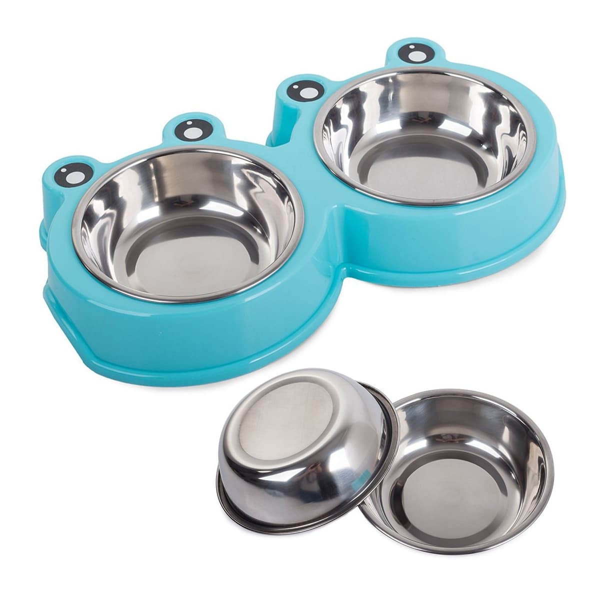 Dubbelskål för hund/katt, rostfritt stål, 0,175L x 2