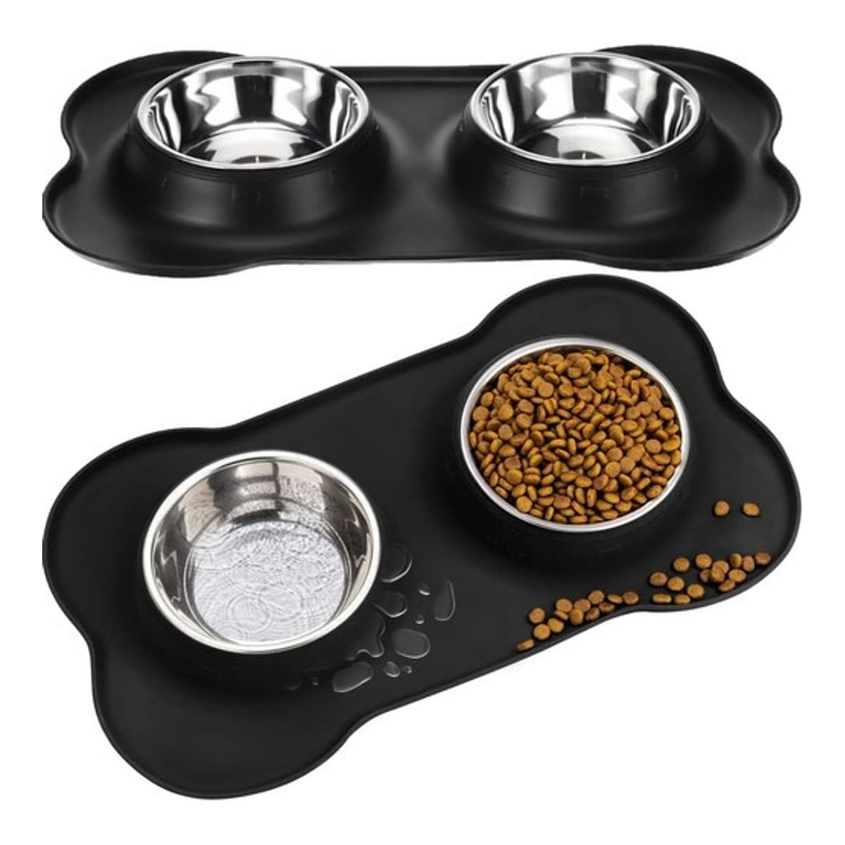 Dubbla matskålar, rostfritt stål, 2x450ml