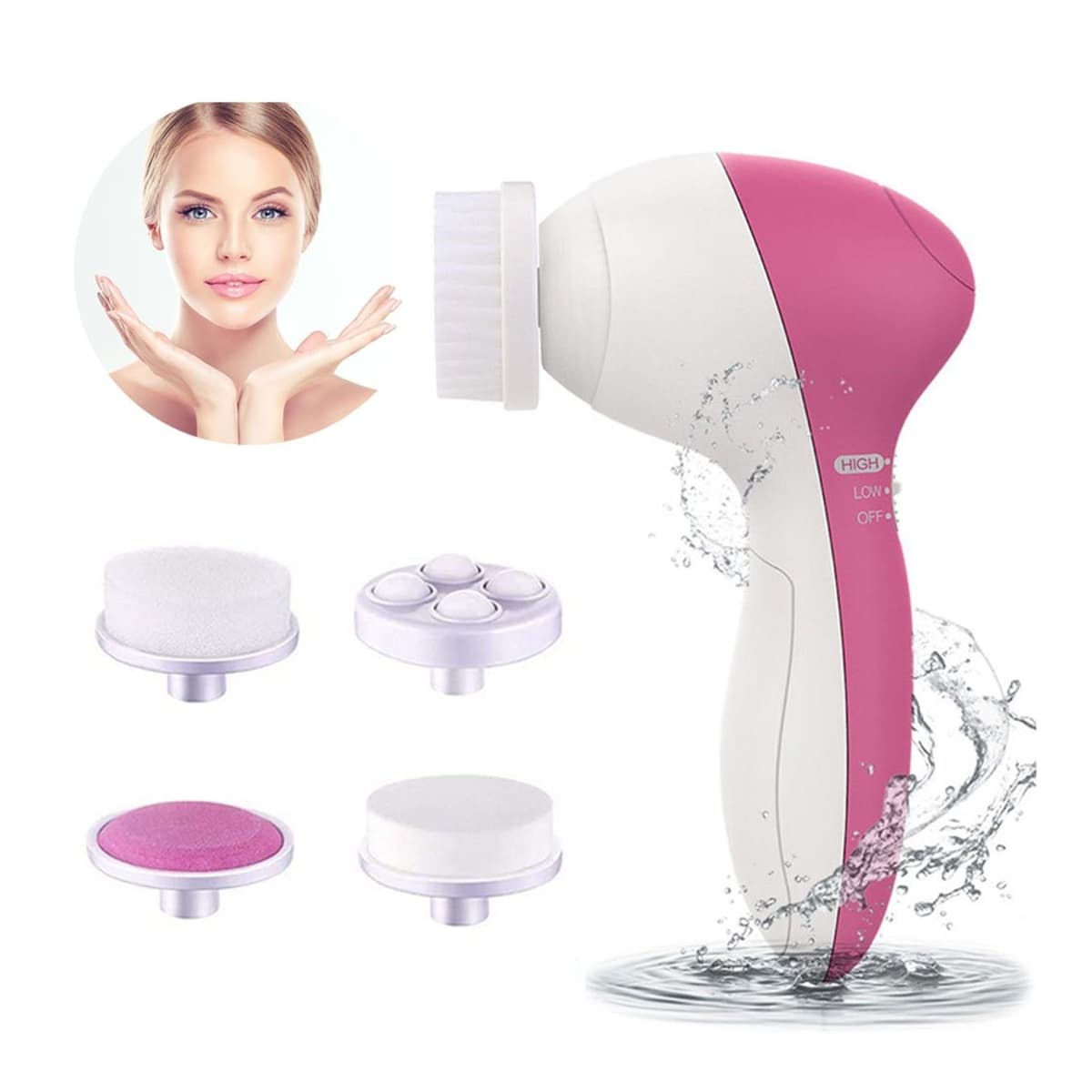 Elektrisk ansiktsborste med 5 munstycken