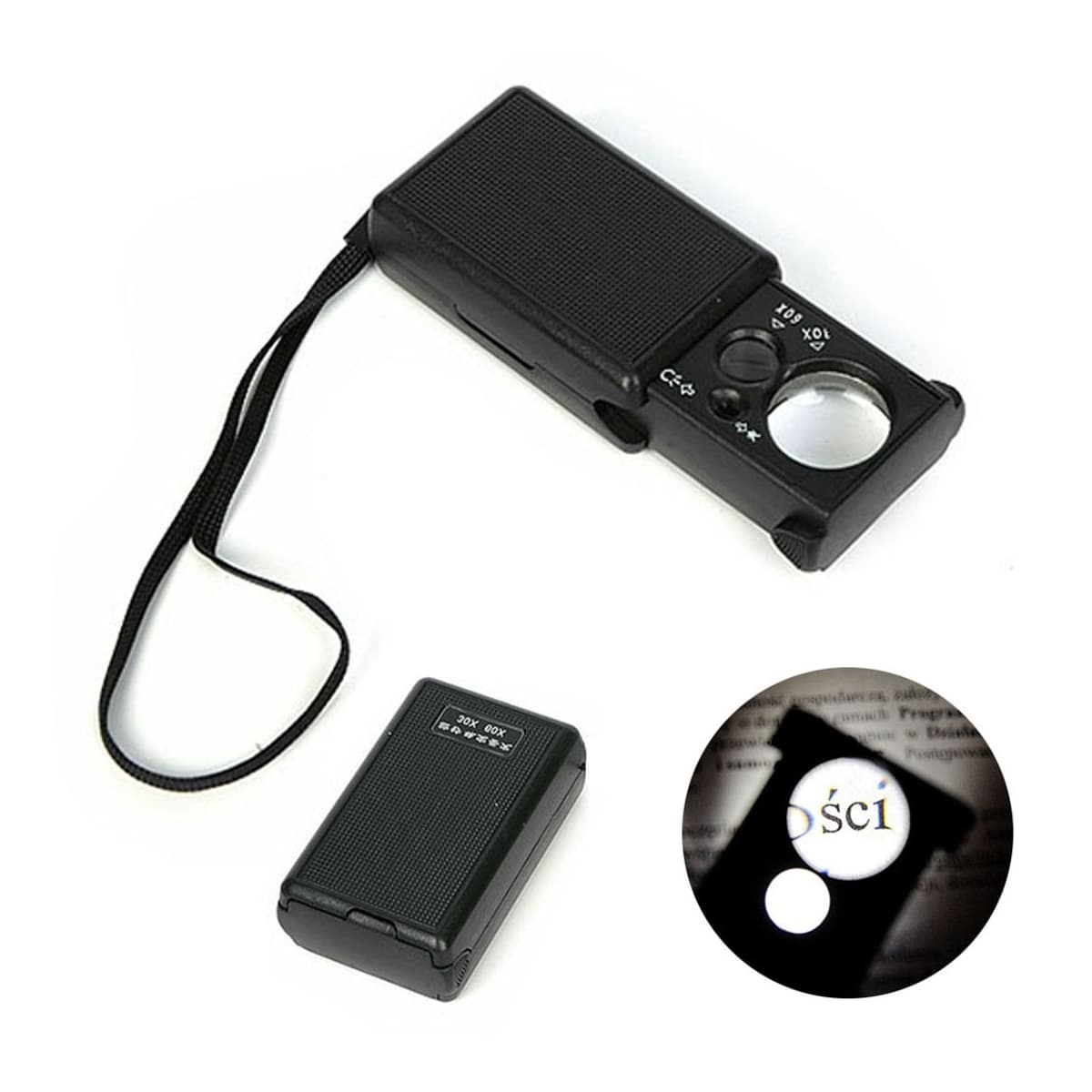 Fickförstorare med LED och UV, 30x/60x