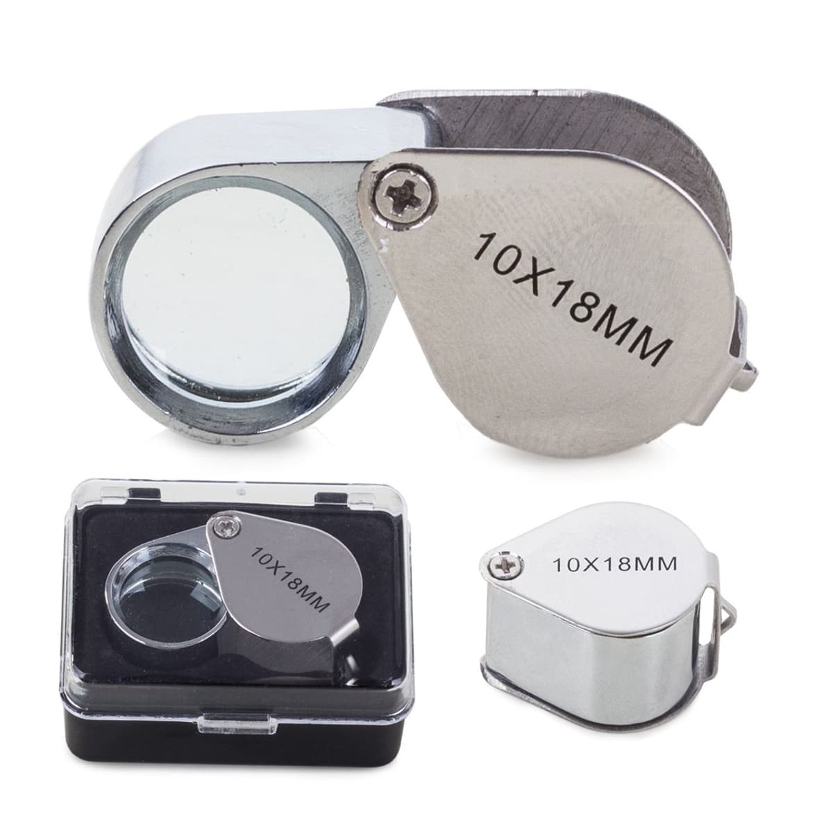 Fickförstoringsglas, 10x, 18 mm, vikbart