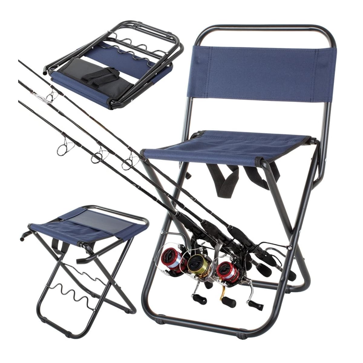 Fiskestol hopfällbar med ryggstöd, 60 cm