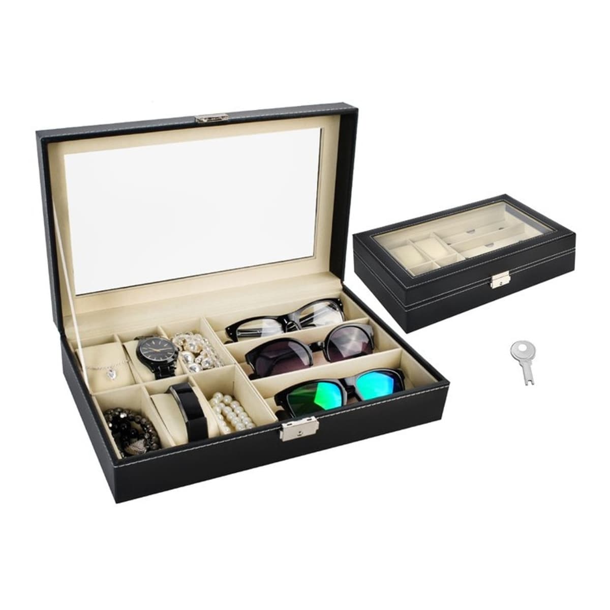 Förvaringsbox för klockor och glasögon, 6+3 fack