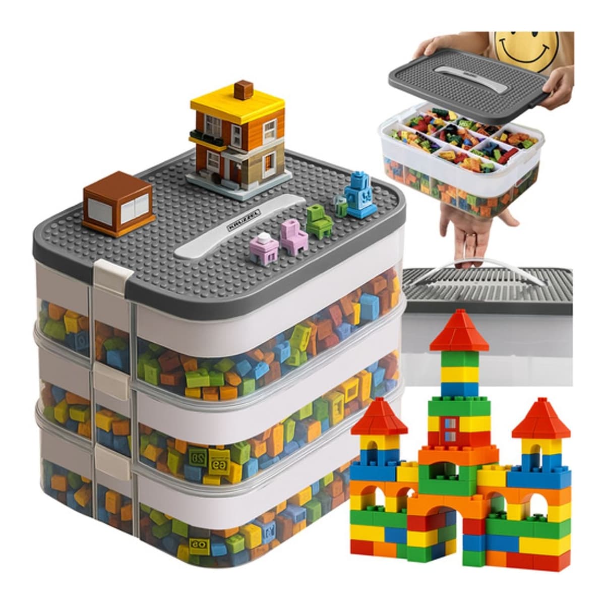 Förvaringsbox för klossar, 3 våningar, 22L