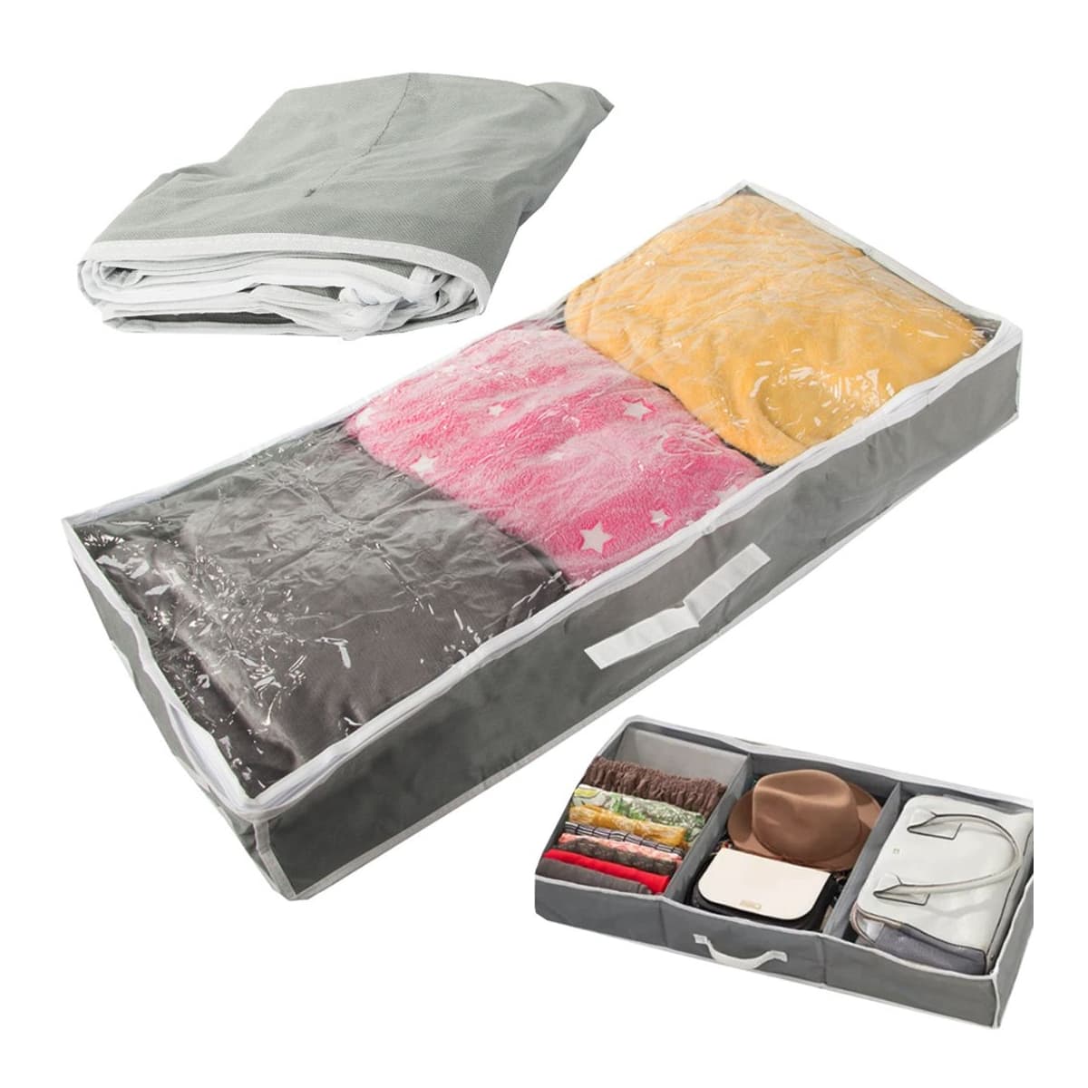 Förvaringsbox under säng, 90x42 cm, grå