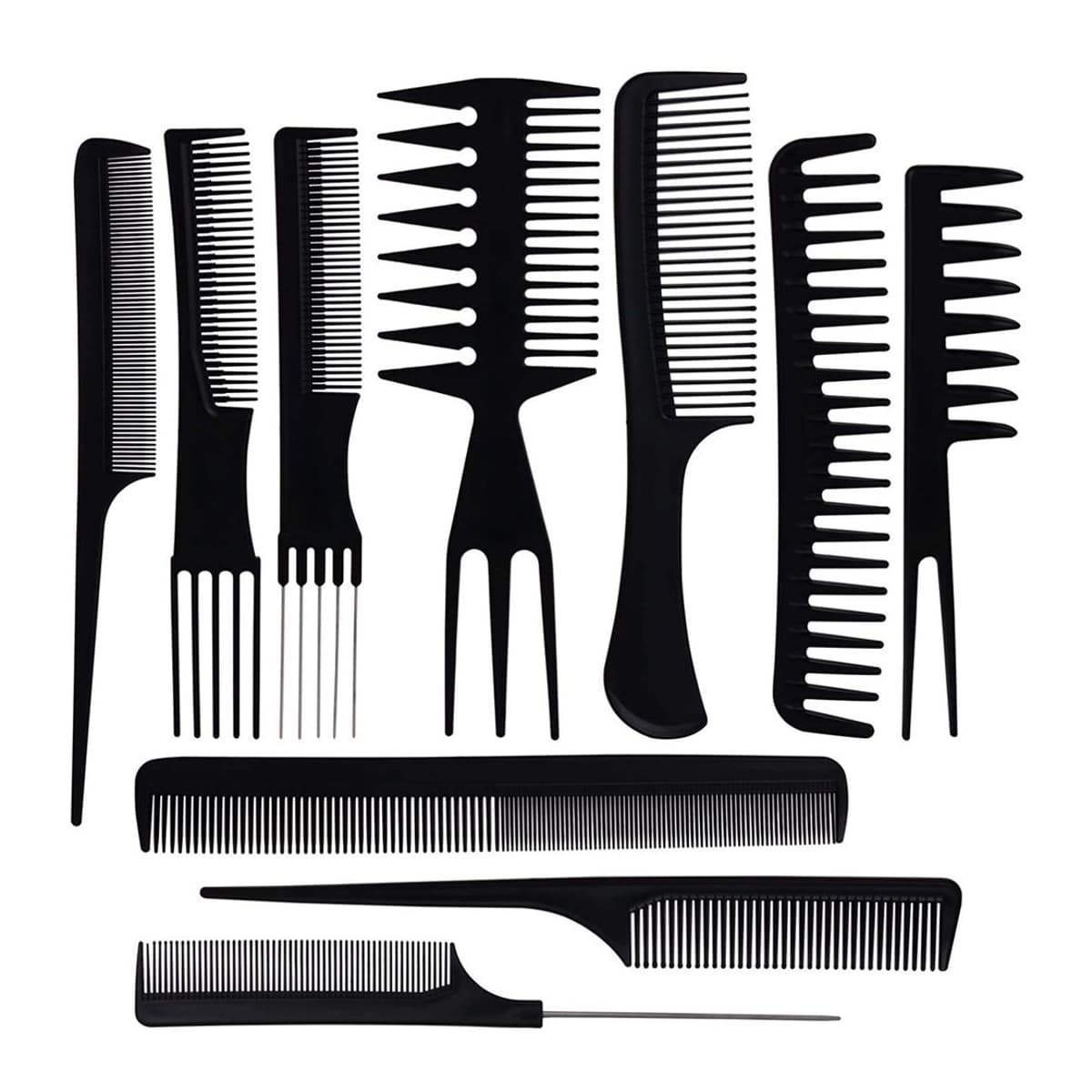 Frisörkammar, 10 st med fodral