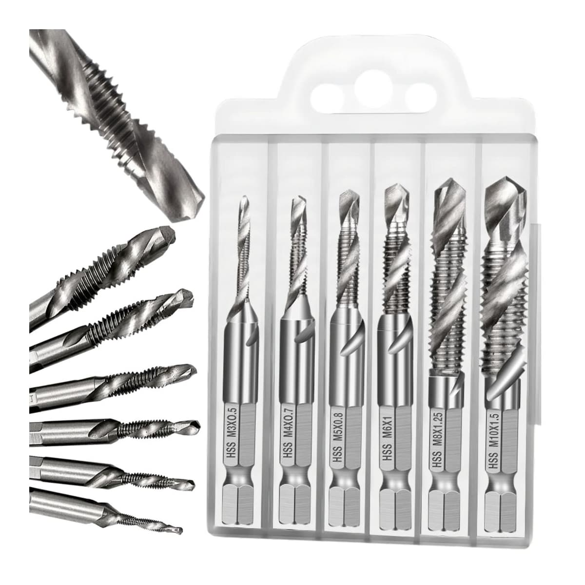 Gängborrset HSS M3-M10, 6-kantsfäste, 6 delar