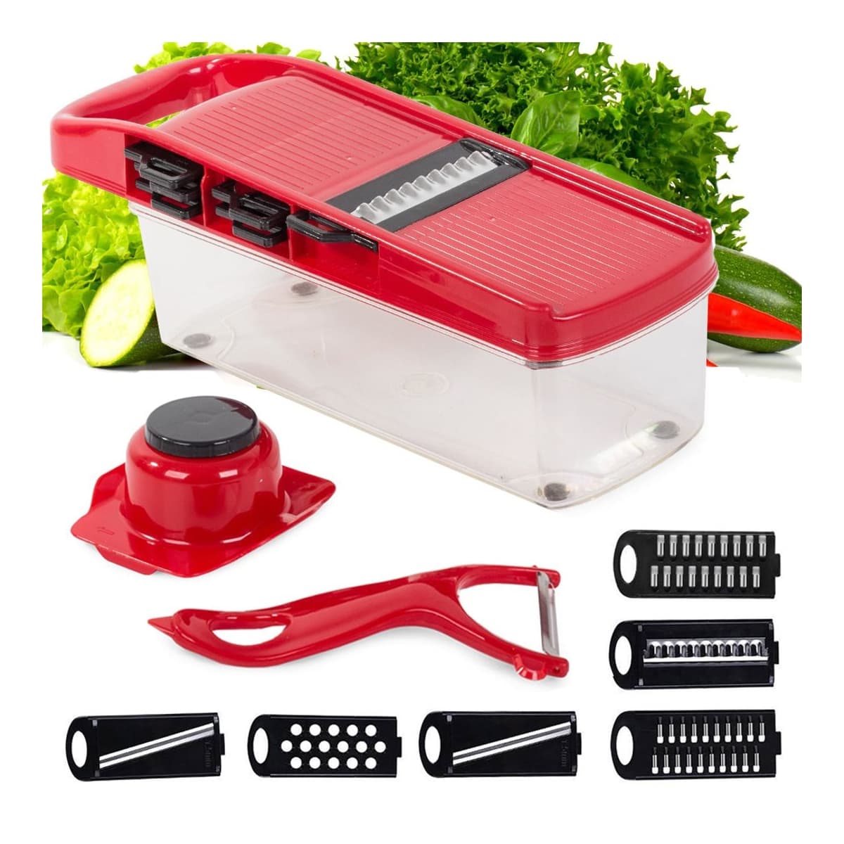 Grönsaksslicer med 6 blad och behållare