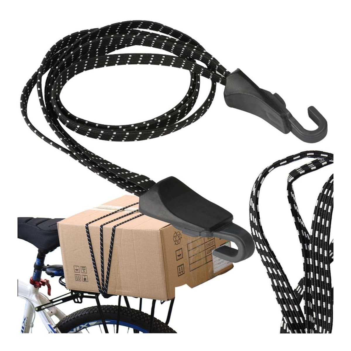 Gummisnodd till cykel, 60 cm med krokar