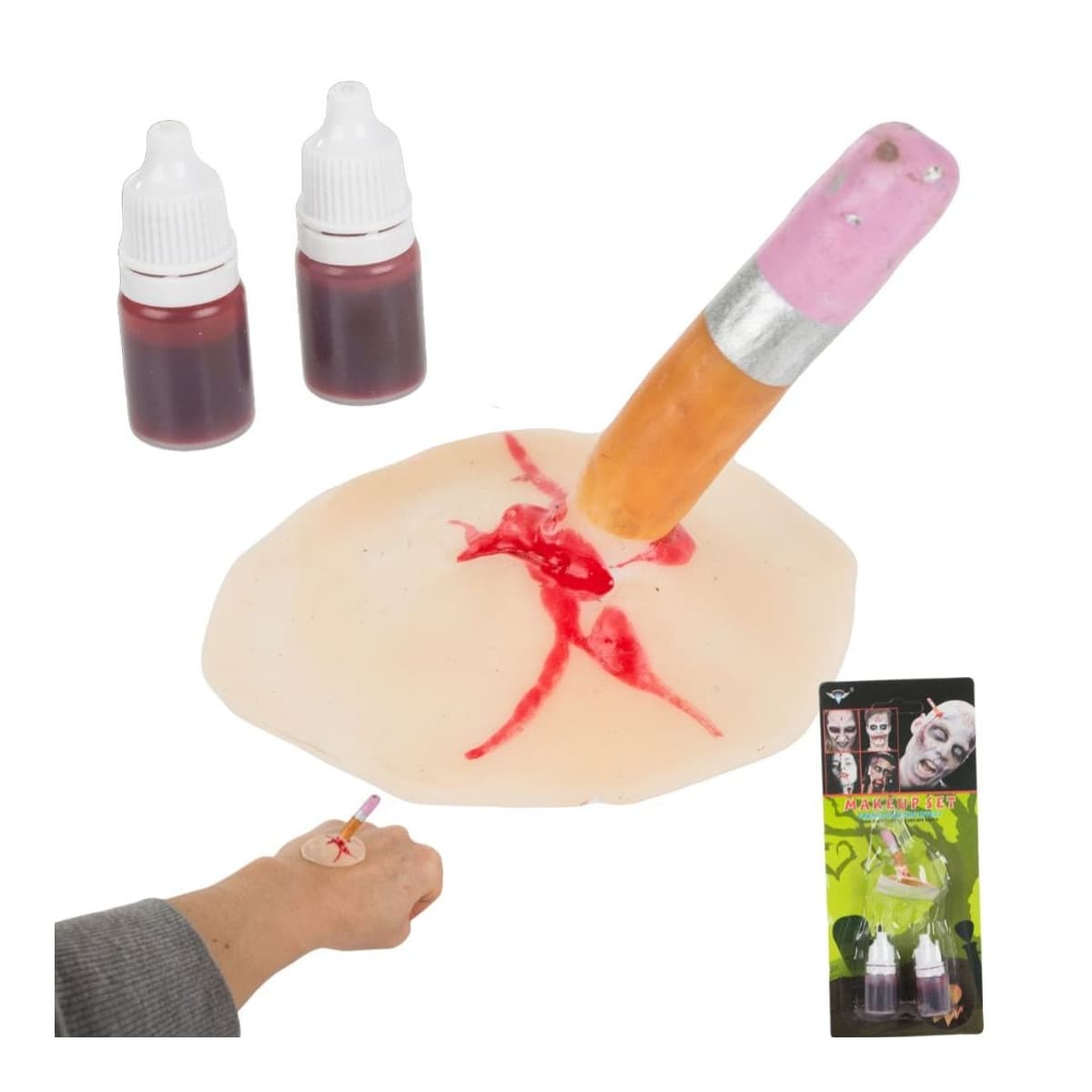 Halloween sårmakeup med fejkblod och penna