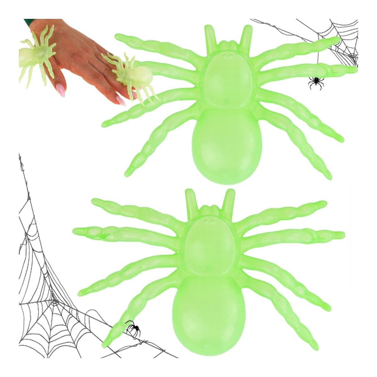Halloween-spindlar, självlysande, 11 cm, 2-pack