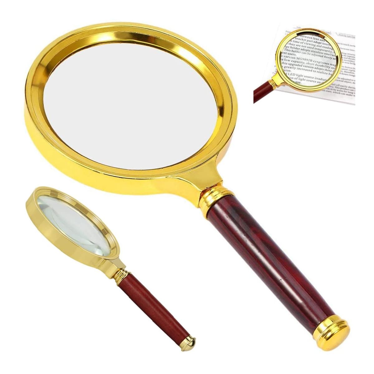 Handlupe med guldram, 80 mm diameter