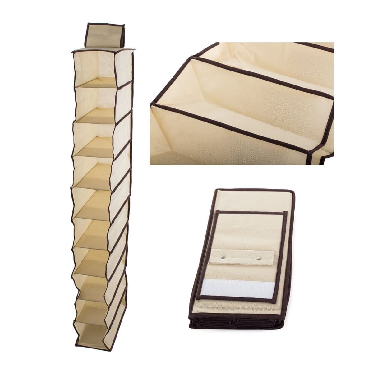 Hängande garderobsorganiserare, 10 fack, 120 cm