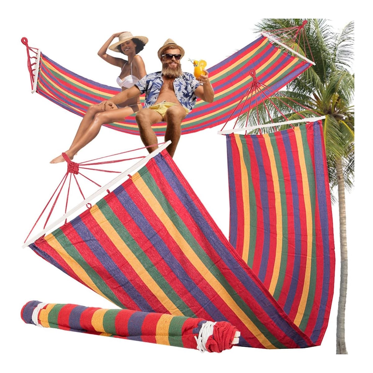 Hängmatta med träramar, 200 x 80 cm